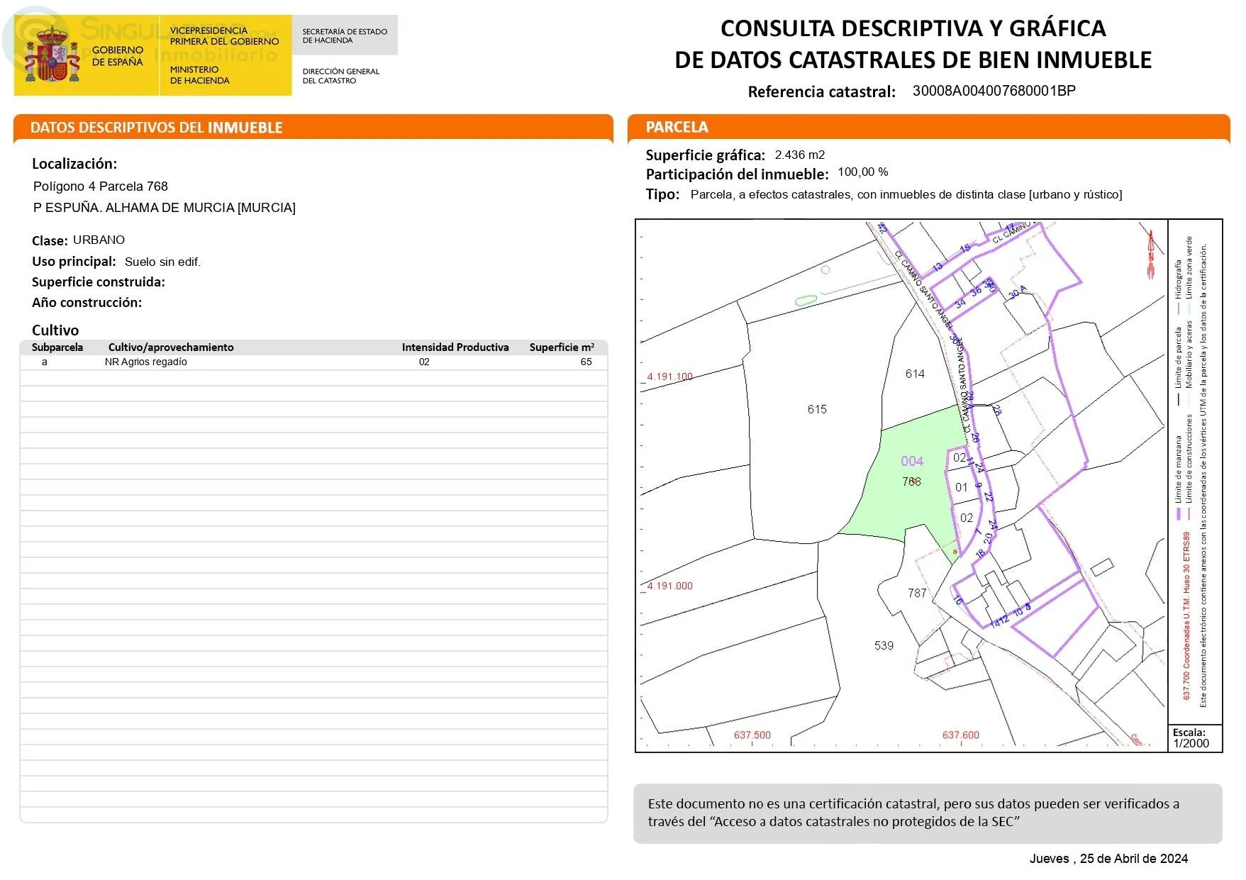 Comprar terreno en Calle Santo angel en alhama de murci en Alhama de Murcia