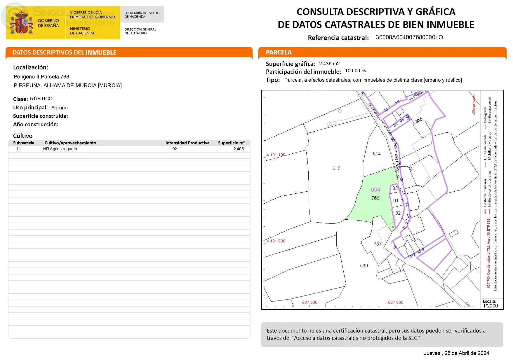 Comprar terreno en Calle Santo angel en alhama de murci en Alhama de Murcia