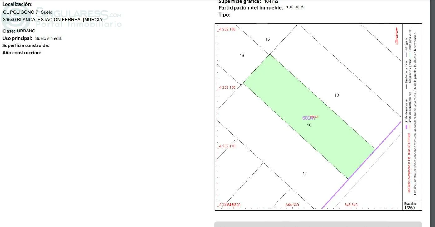 Comprar terreno de 164m² en Blanca