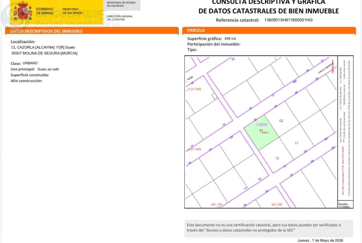 Comprar terreno de 459m² en Molina de Segura