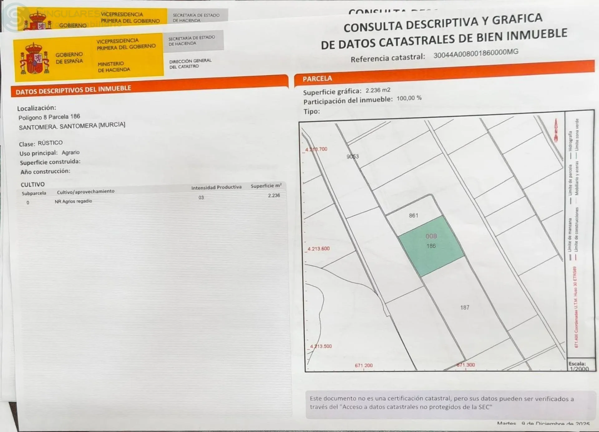 Comprar terreno de 6986m² en Santomera